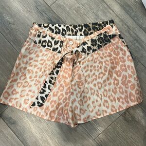 La Preston ouiston silk leopard shorts pink & brown leopard size small